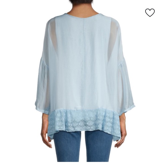 Le marais Paris silk blend tunic top blouse L large sky blue - Picture 3 of 14